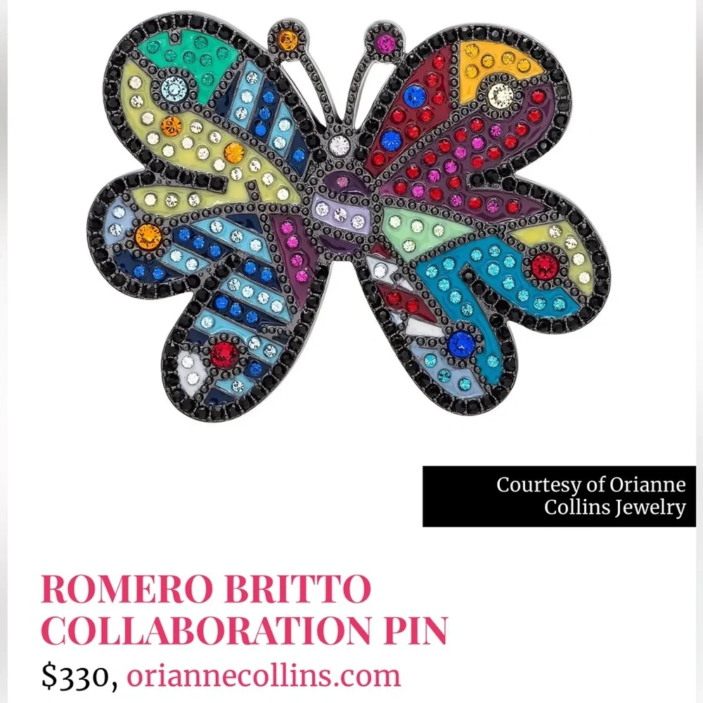 Romero Britto Multicolor Butterfly Pin with Swarovski Crystals Limited Edition - Picture 4 of 8